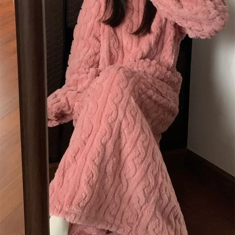 

Coral Velvet Long Pajamas Robe Autumn Winter Women Long Sleeve Pajamas Outdoor Warm Home Clothing Thickened Elegant Soft Bodycon