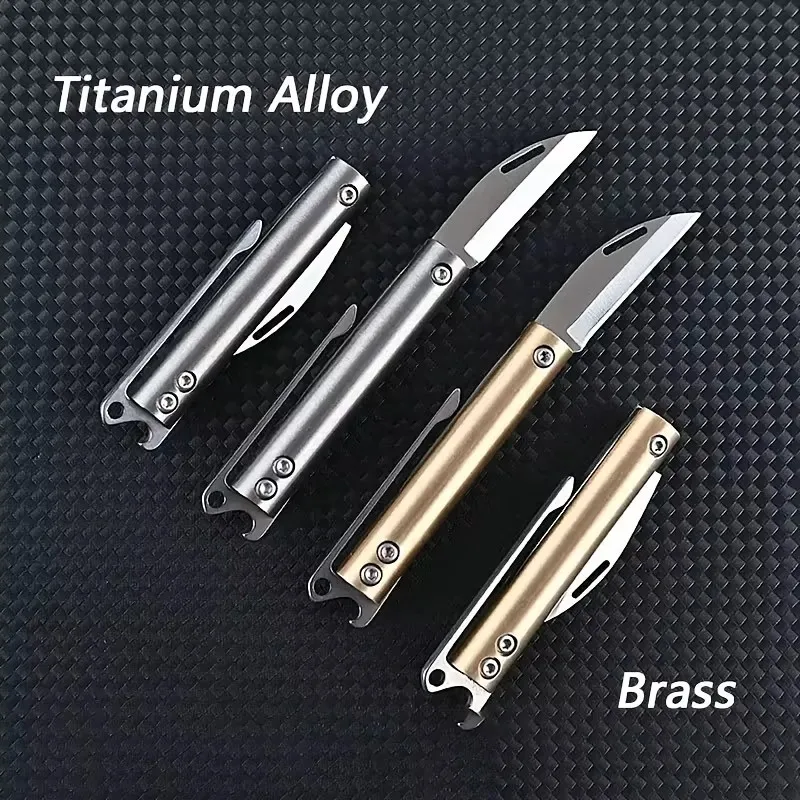 Titanium alloy sharp knives, outdoor camping tools, brass folding knives, portable keychains, pendant gifts