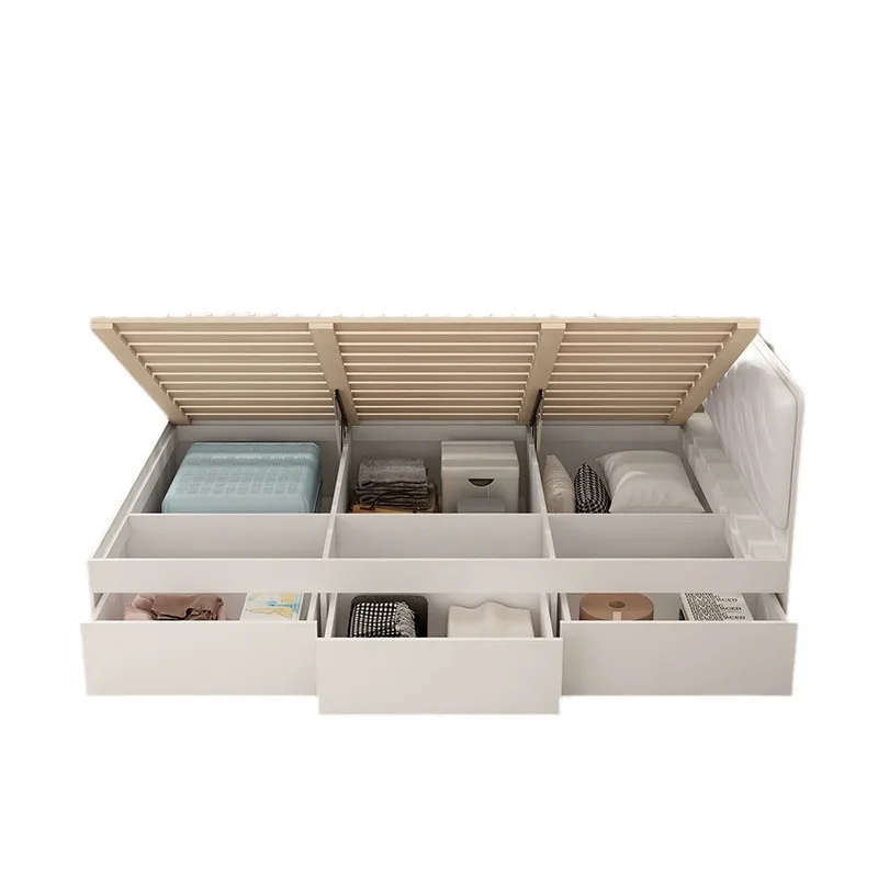 

Tatami Provincial High Room Solid Wood Bed Board Double Bed Space Modern Simple