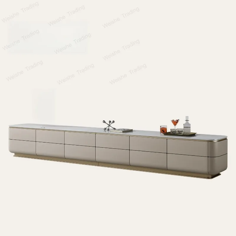 

TV cabinet, high-end large flat-floor living room light luxury marble storage floor cabinet