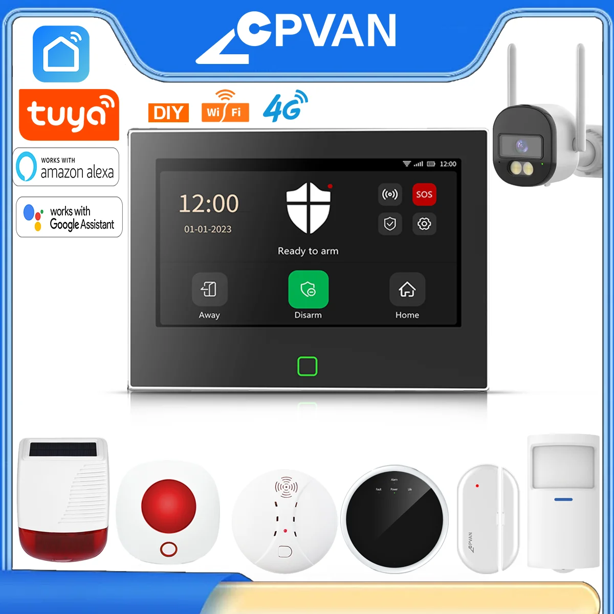 Cpvan sem fio wifi tuya sistema de alarme de casa inteligente alarme de proteção de segurança contra roubo kit diy alarme embutido 5000mah bateria