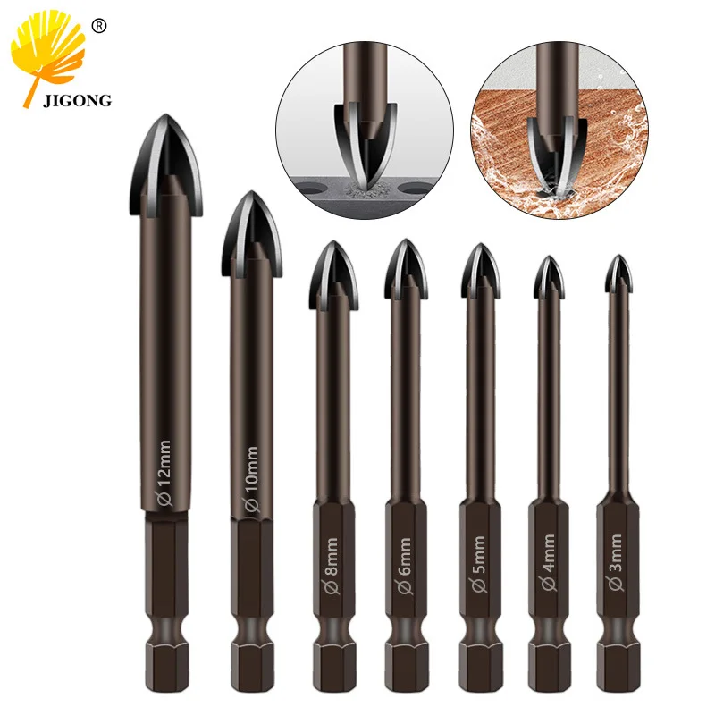 Hexagonal Cross Tile Drill Bit Glass Ceramic Concrete Cement Wall Hole Opener Alloy Triangle Drill Bit 3-12mm