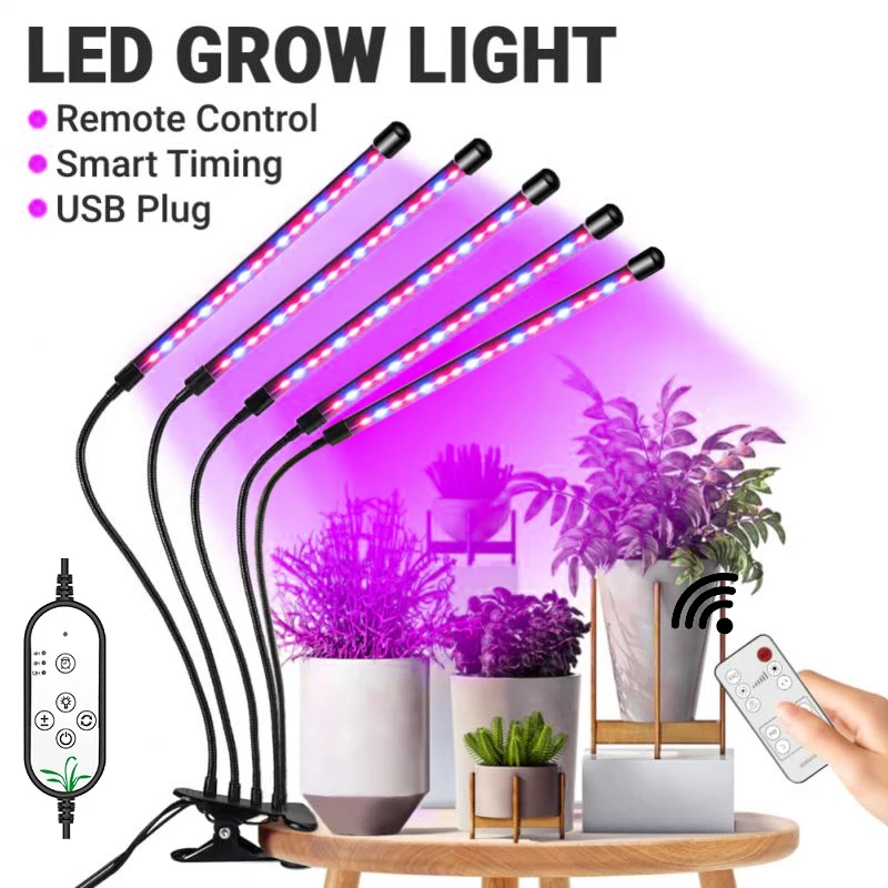 Lampe horticole de croissance LED, 5 têtes, USB, pour culture intérieure, serre, luminothérapie rouge