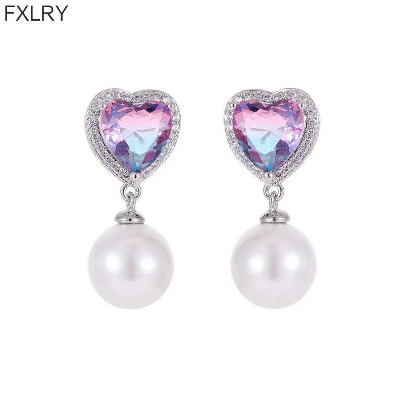

FXLRY Light Luxury Purple Love Cubic Zircon S925 Silver Needle Earrings for Women
