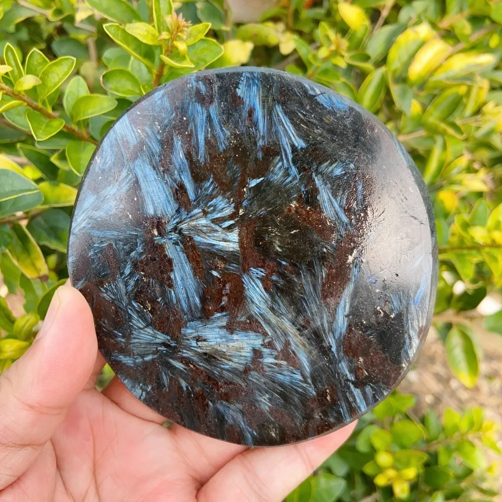 Natural Crystal Astrophyllite Stone Slice   Blue Flash Circle Disk Round Plate Scrying Mirror Energy Crafts Witchcraft Decor - view 4