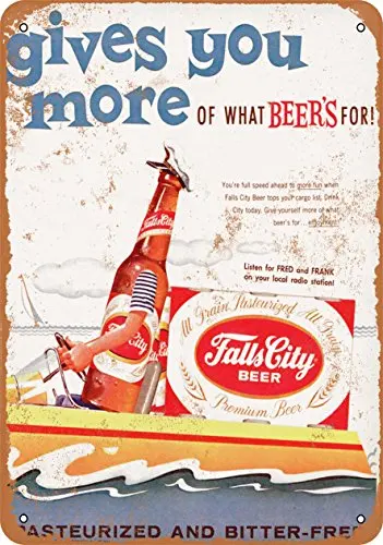 10 x 14 Metal Sign - Falls City Beer and Boating - Vintage Look