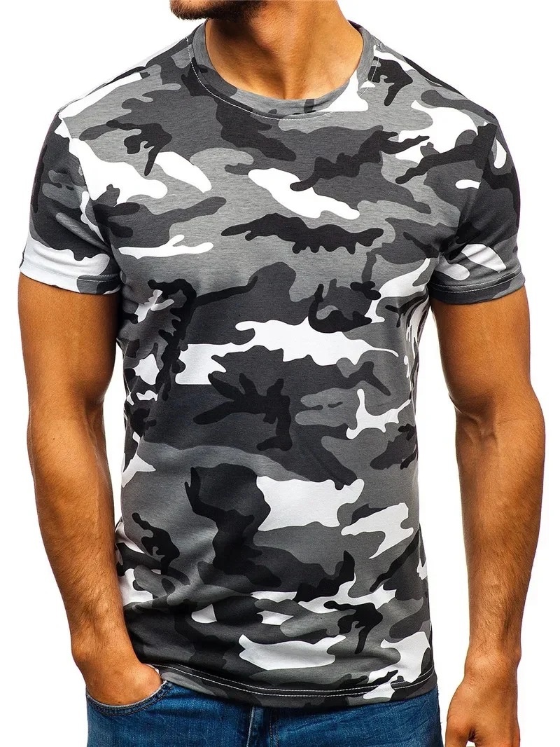 Army Green Camo Pattern Men's Gym Sports T-Shirts Summer Short Sleeve 3D Printed Sporty Workout Tops 6XL Plus Size Casual Tops