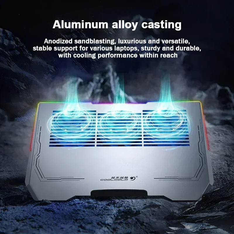 RGB Colorful Light Air Cooled Laptop Cooling Pad 3 Fans Notebook Cooler High-speed Cooling Radiator Computer Heat Dissipation