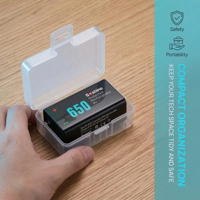 5Pcs 9V Battery Transparent Plastic Storage Box Case Holder Cell Container Multimeter Microphone Toy