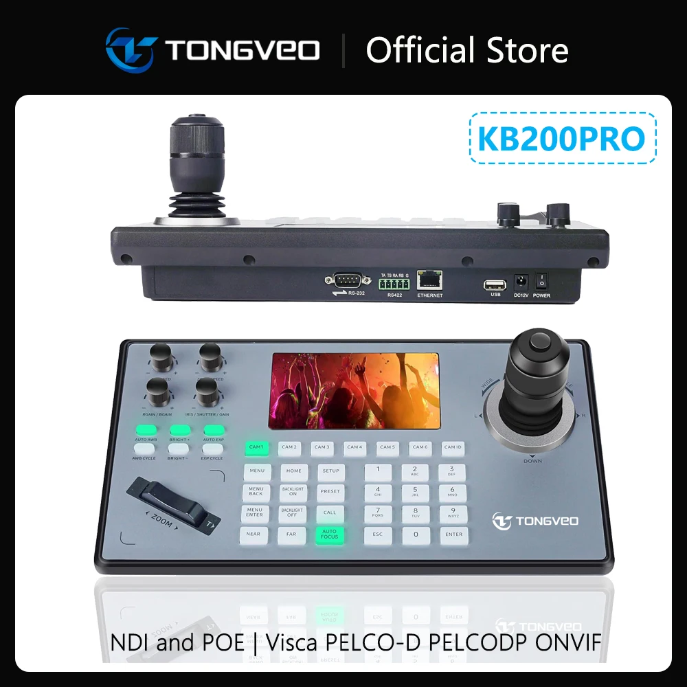 

PTZ-камера 4D-джойстик-контроллер PoE IP PTZ-клавиатура Контроллер 5-дюймового ЖК-экрана Предварительный просмотр с RS232, RS485 LAN Pelco-D/P Onvif NDI