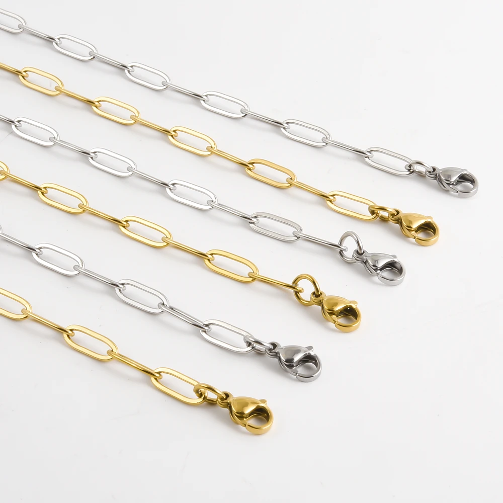 1/5/10pcs Stainless Steel Paper Clip Link Chain Necklace Jewelry 5cm Extension Choker On The Neck Necklaces For Women Men Collar