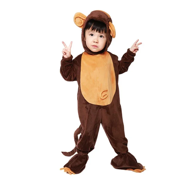 Boy Girl Animal Onesie Monkey Pajamas Child Kid Halloween Purim Book Week Monkey Cosplay Outfit Sleep Wear Fancy Dress