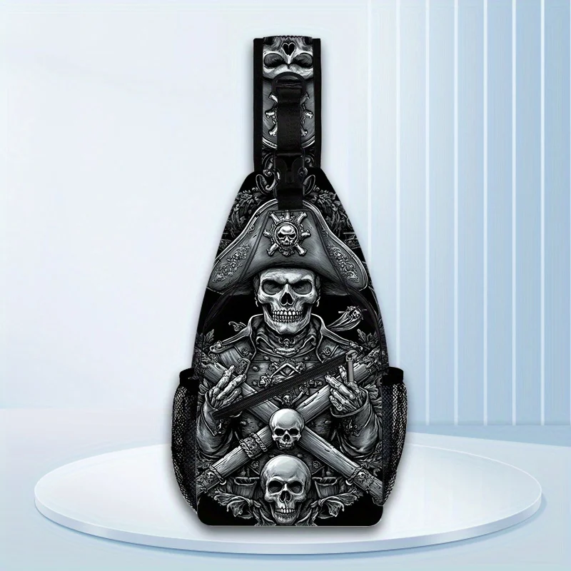 Pirate Skeleton Crossbody Bag Adjustable Strap, Unisex Fashion Shoulder Bag for Outdoor Adventures, Halloween Themed Parties
