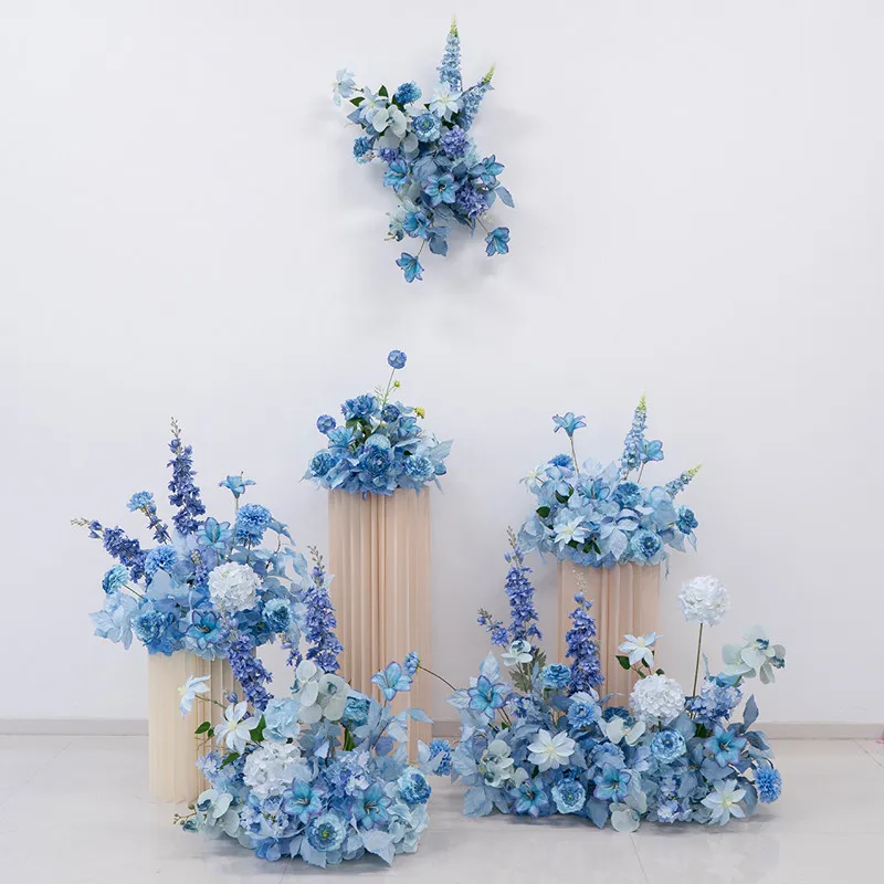 Blue wedding decoration artificial floral set for welcoming scenes, photography props, wedding fake flowers