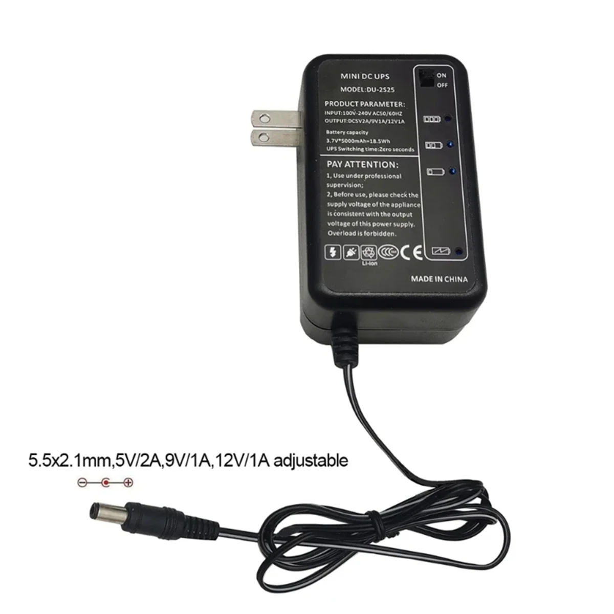 5V 9V 12V 18.5Wh 5000mAh UPS Backup Power Supply Adapter 5.5x2.1mm Output for Wireless Router Modem CCTV Camera EU Plug G