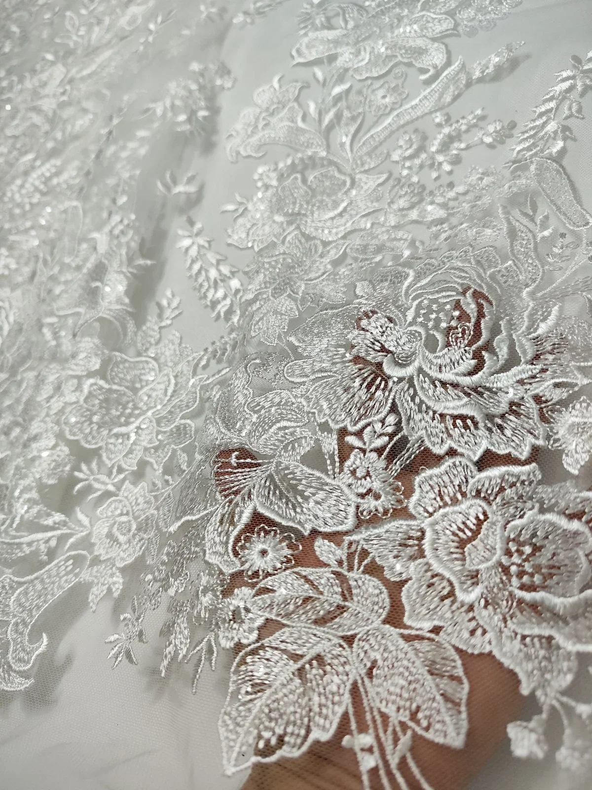 New Design White African Lace Fabric With Sequins 2024 Nigerian French Sequins Tulle Lace Fabric For Party Dress Sewing PWH23111