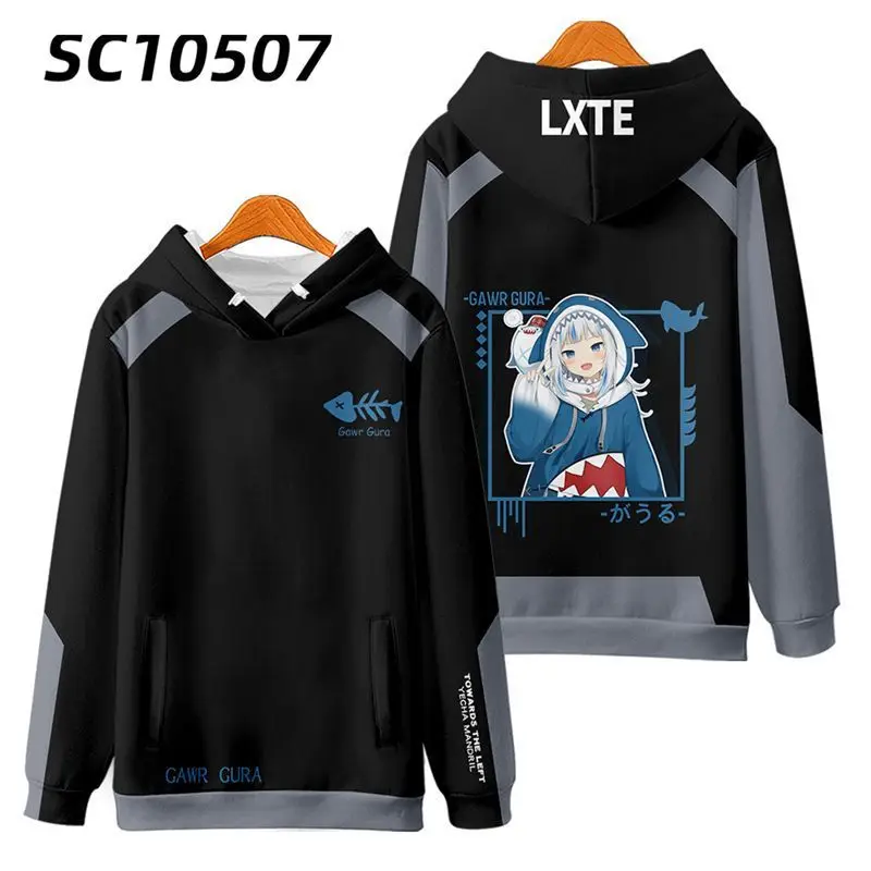 Produk baru Gawr Gura pakaian pria lucu keren Hoodie Harajuku senang Sweatshirt kasual Streetwear Hoodie