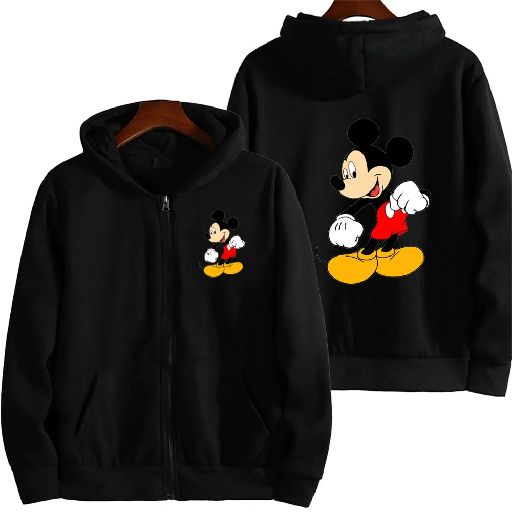 2024 New Mickey Mouse Men Zip Up Hoodie Jacket Fashion Spring Autumn Black Women Sweatshirt Cartoon Anime Couple Clothes Coats