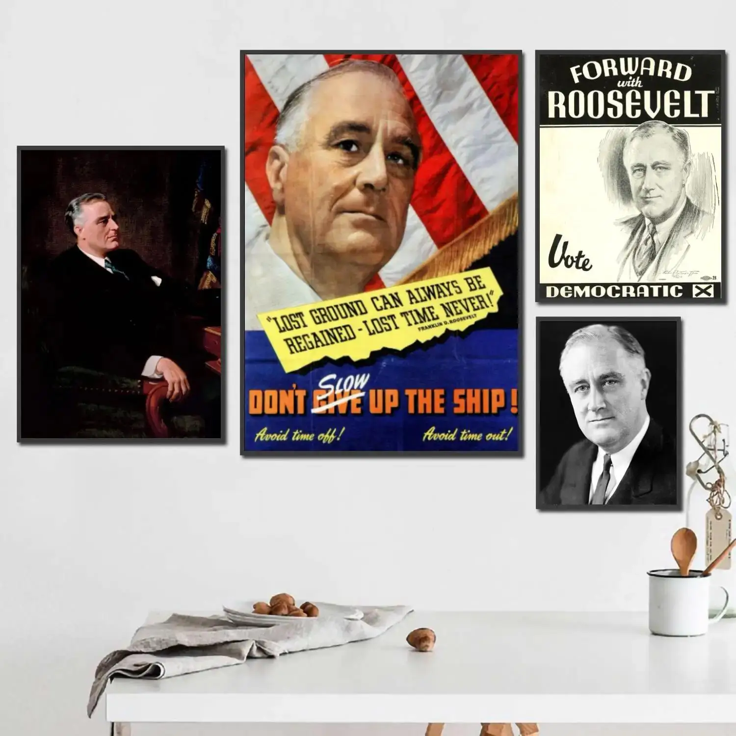 FDR x Canvas Wall Art  Vintage Poster for Room Bar Cafe  Decorative Franklin Roosevelt Print