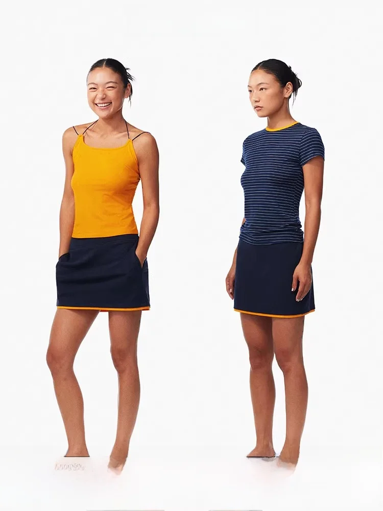 

Летняя оранжевая юбка Age of Ascent с контрастными вставками, эластичным поясом и рюшами, из смесового хлопка и лиоцелла Lenzing, А-силуэт