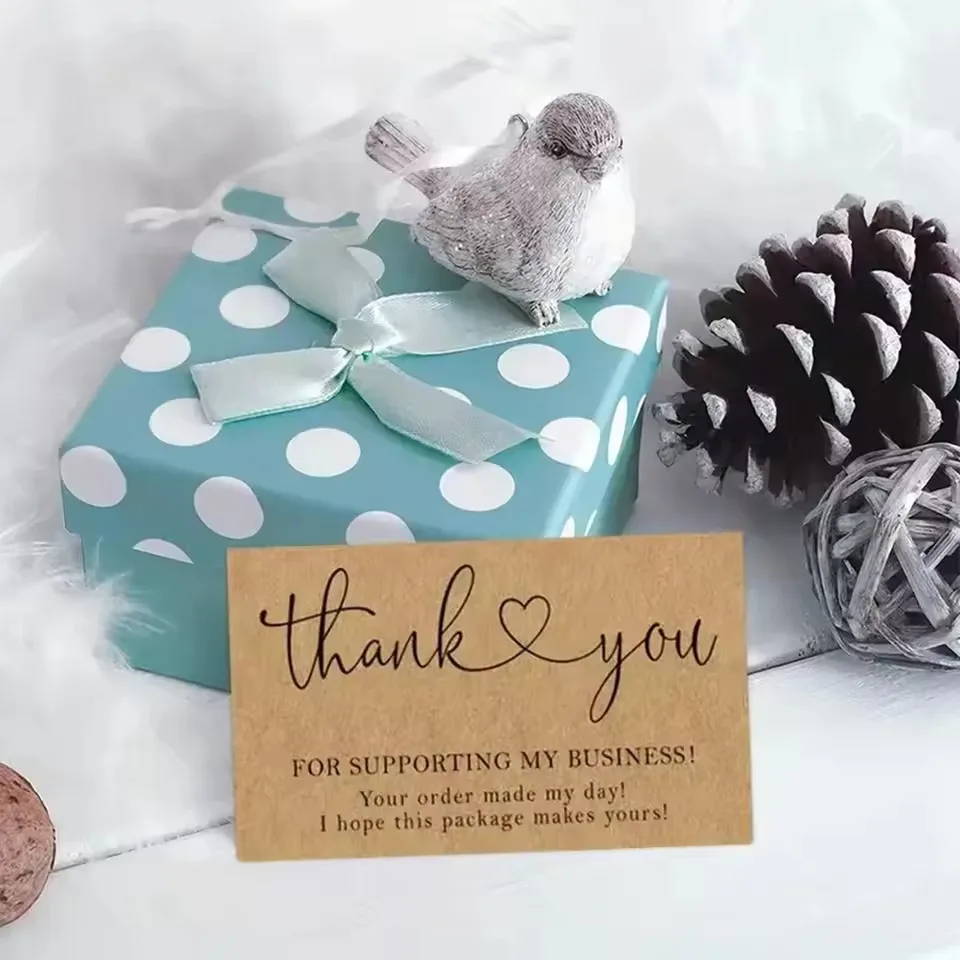 50pcs Natural Kraft Paper Thank You Cards for Small Business Appreciation Enterprise Thank You For Your Order Card Greeting Card - view 5