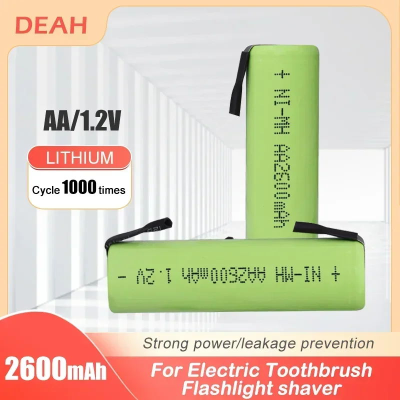 1-2PCS 2600mah 1.2V NI-MH AA Rechargeable battery with welding tabs For Philips electric shaver razor toothbrush battery