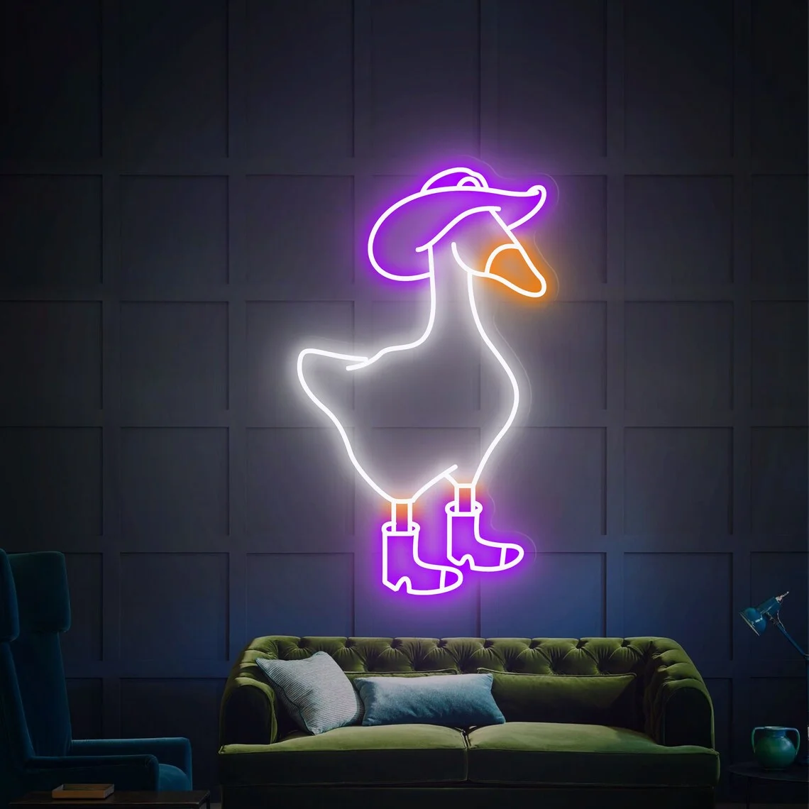 Cowboy Duck Neon Sign Cowboy Goose Sign Duck Art Neon Wall Hangings for Living Room Gifts Kids Room Decor Birthday Gift