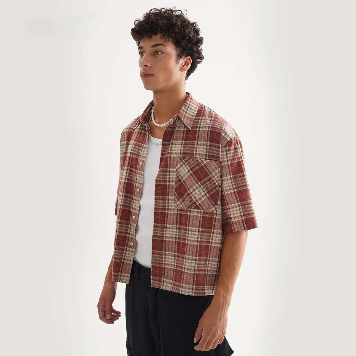 ‌Plaid Short Sleeve Shirt for Men‌ Casual Button Down,Lightweight Breathable Fabric,Trendy Streetwear,Summer Open Front Top