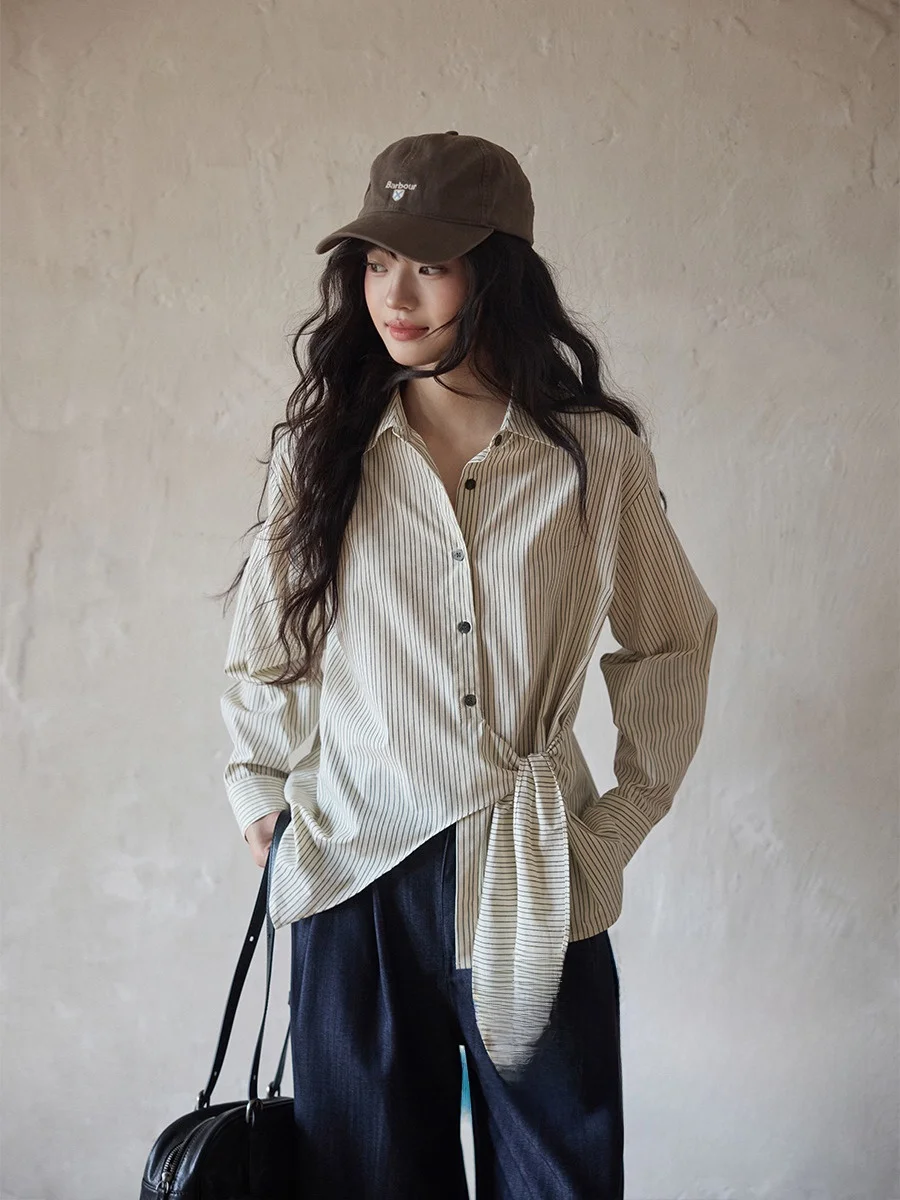 

Красивый корейский полосатый женский модный топ маленького размера, уникальный Ele светло-бежевого цвета, хлопковый длинный свек