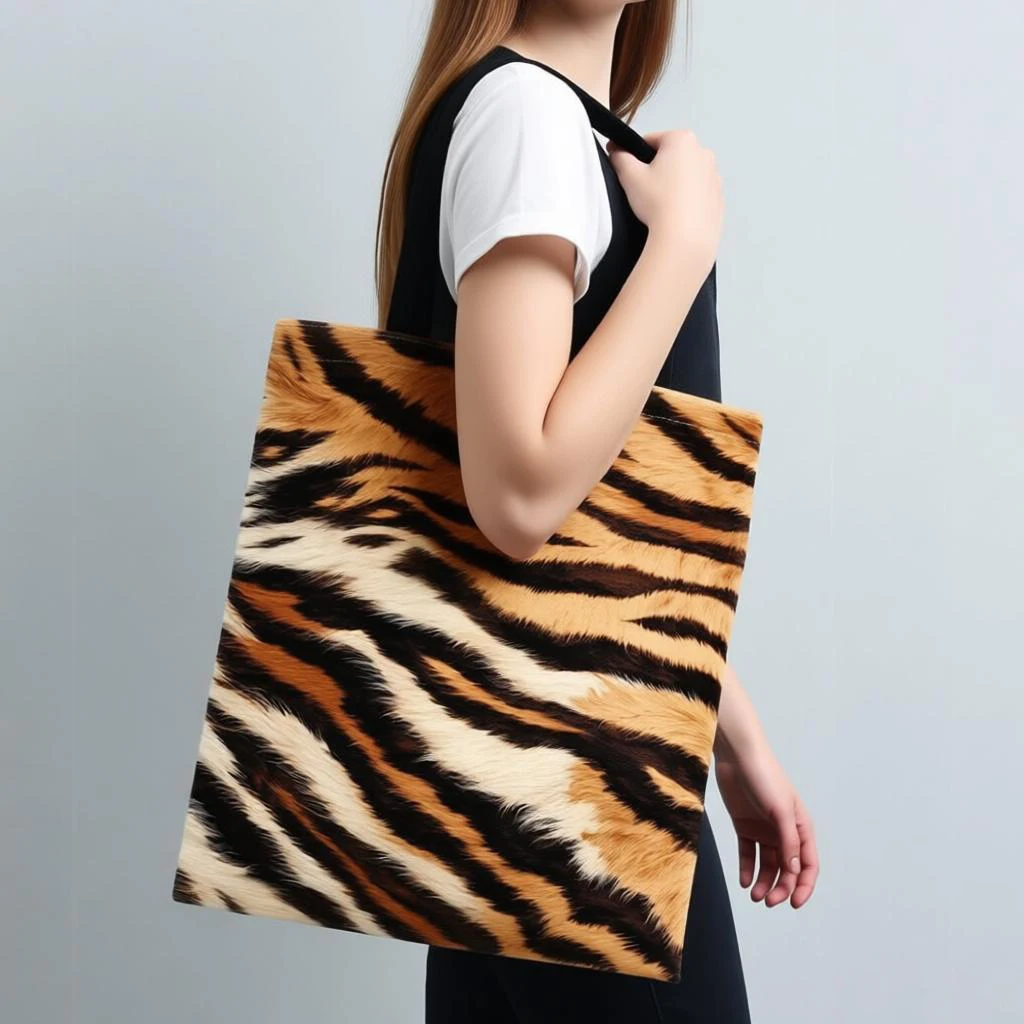 Shopping Bag Leopard Print Zebra Tiger Stripe Animal Pattern Tote Bag, Lightweight Grocery Storage Bag School Shoulder Bag