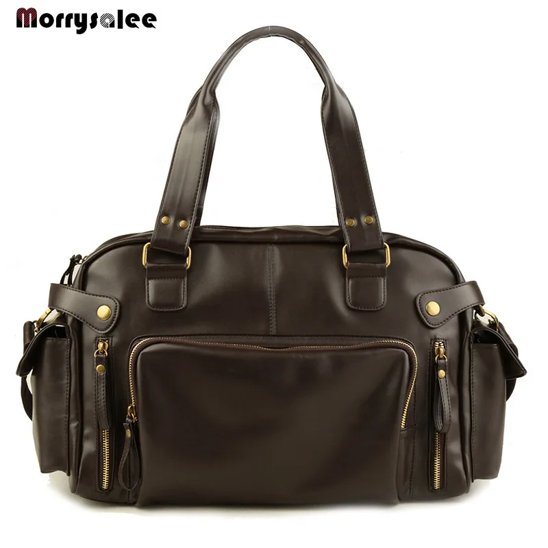 New Shoulder Bag PU Leather Men Bag Shoulder Messenger Bags Men Handbag Large Capacity Travel Bags Solid Bag Square Style