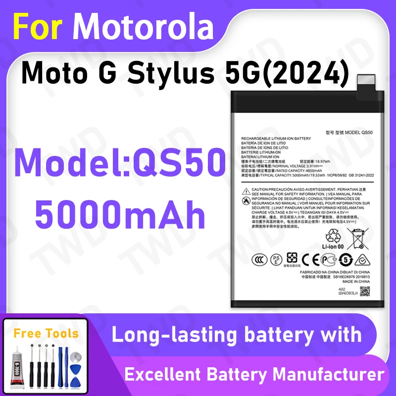 

100% New 5000mAh QS50 Battery For Motorola Moto G Stylus 5G 2024 Battery Replacement Bateria+Free Tools