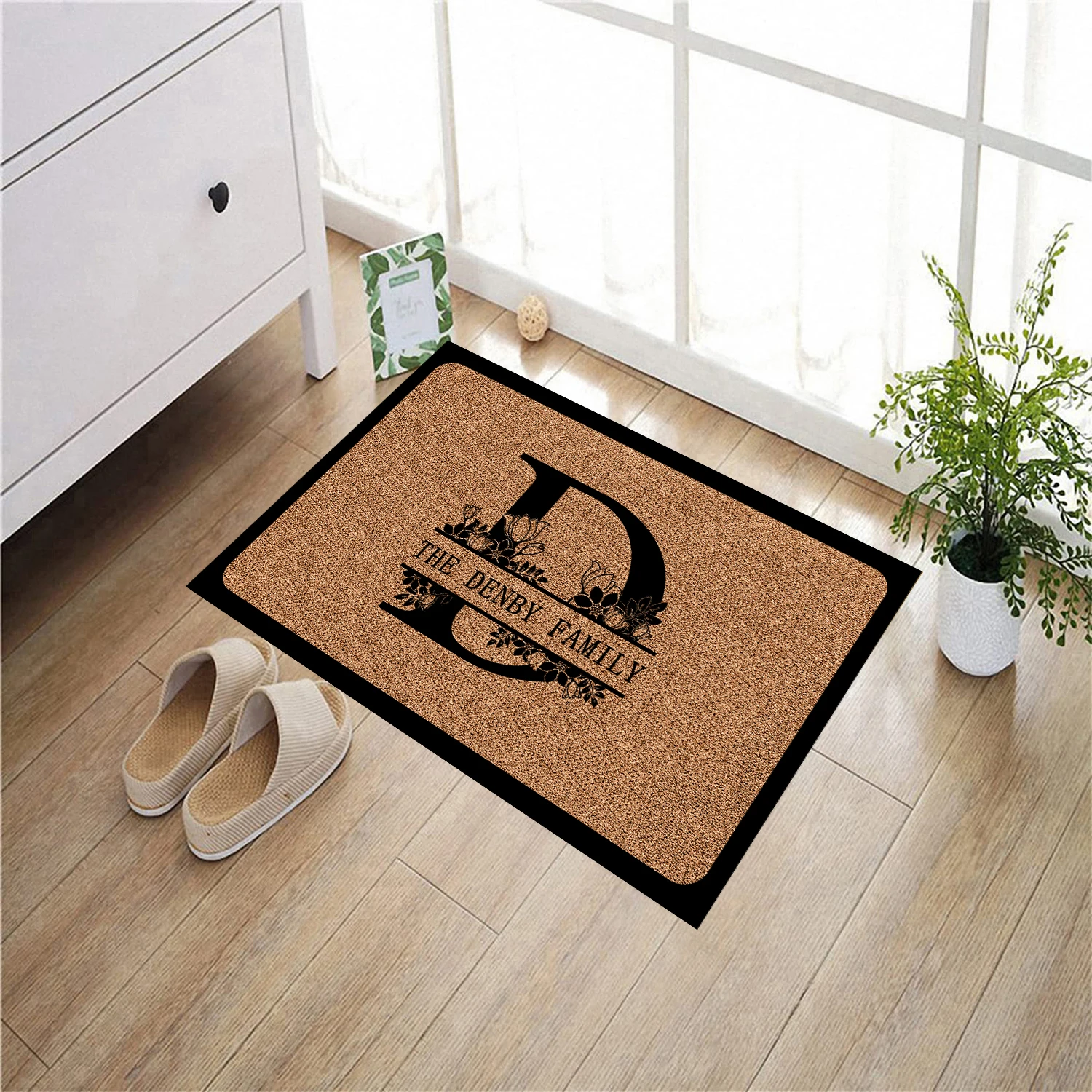 Custom Doormat Last Name Entrance Door Mats Non-Slip Rubber Personalized Split Monogram Initial Flower Letter Floor Mat