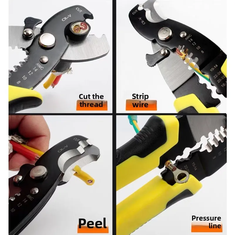 Многофункциональный инструмент для зачистки проводов 4 в 1, обжимной инструмент для очистки кабеля, электрик, ножницы, плоскогубцы