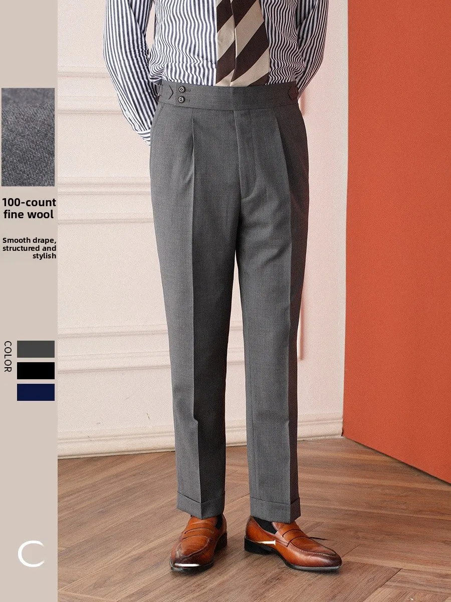 

Cultum Neapolitan Woolen Busin Pants Men's No Ironing Slim Fit Casual Busin Sle Pure Color Large Size up to 80 Pou