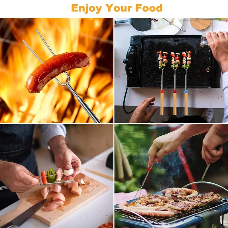 A56P-For Fire Pit Long 32Inch Premium Telescoping Hot Dog Roasting Sticks For Campfire Accessories Outside Camping