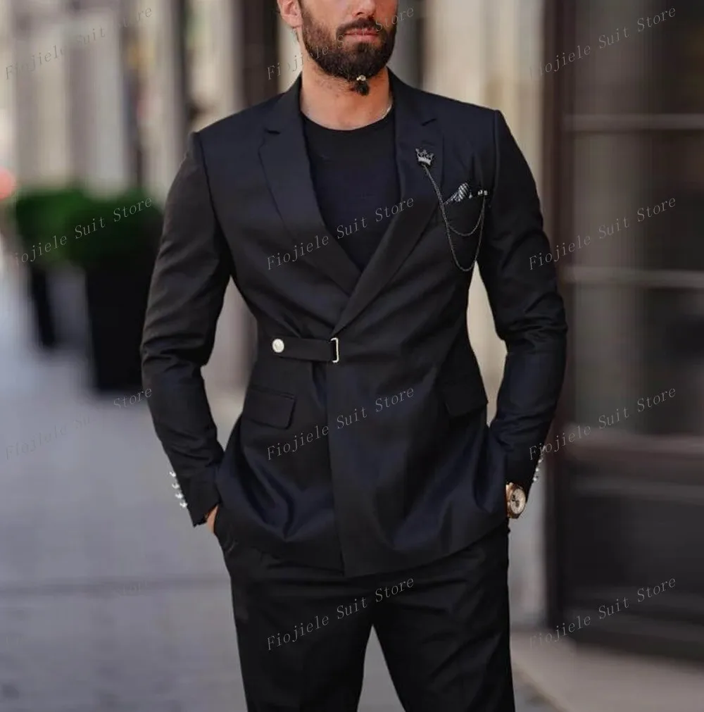 

New Black Men Formal Occasion Business Prom Casual Suit Groom Groomsman Tuxedos Wedding Party Male 2 Piece Set Blazer Pants