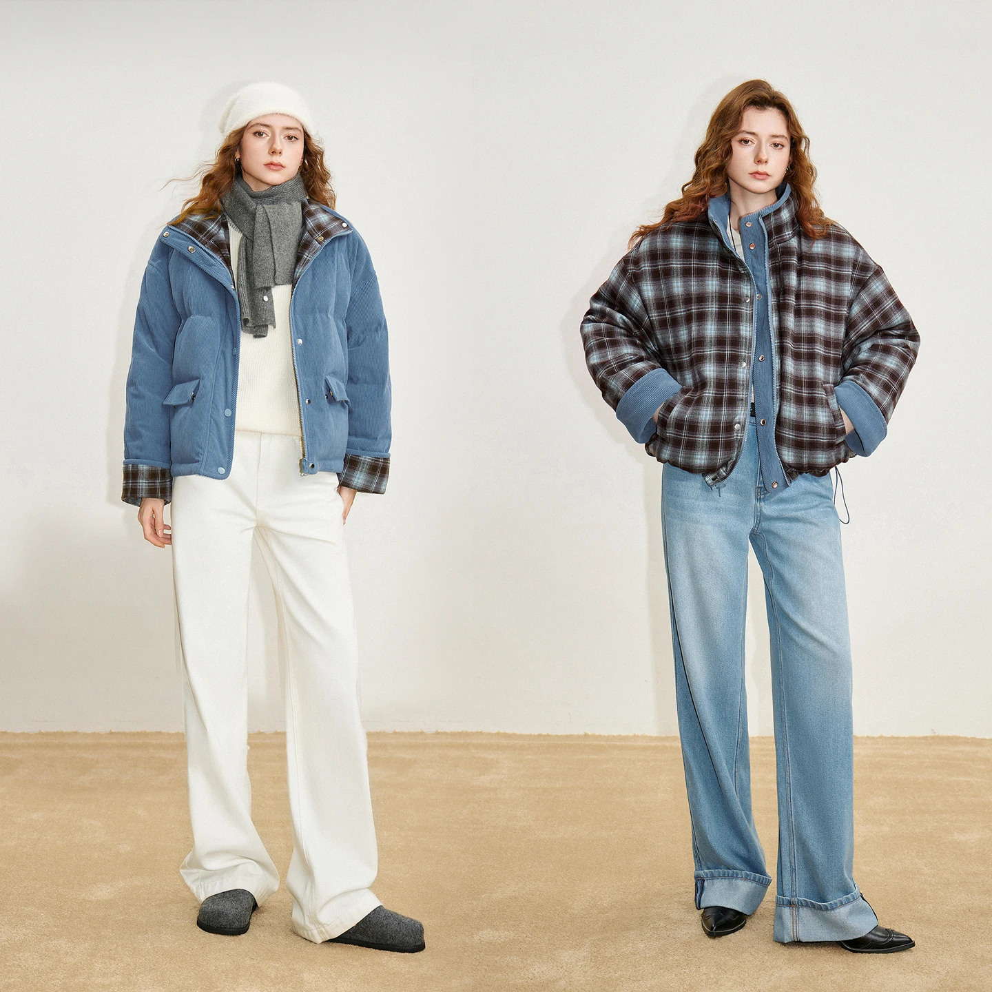 TOYOUTH Vrouwen 90% Witte Eend Donsjack 2025 Winter Nieuwe Retro Corduroy Plaid Pluizige Dubbelzijdig Warme Jas