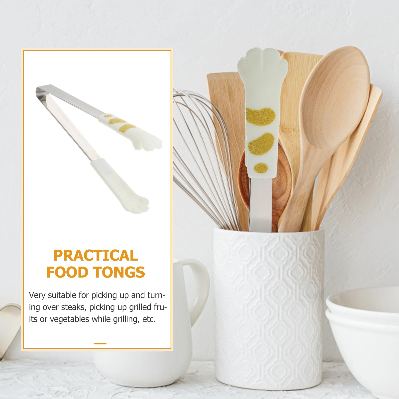 

Cat Paw Style Kitchen Food Tongs Stainless Steel Heat-Resistant Serving Clips Multipurpose Barbecue Cooking Tools