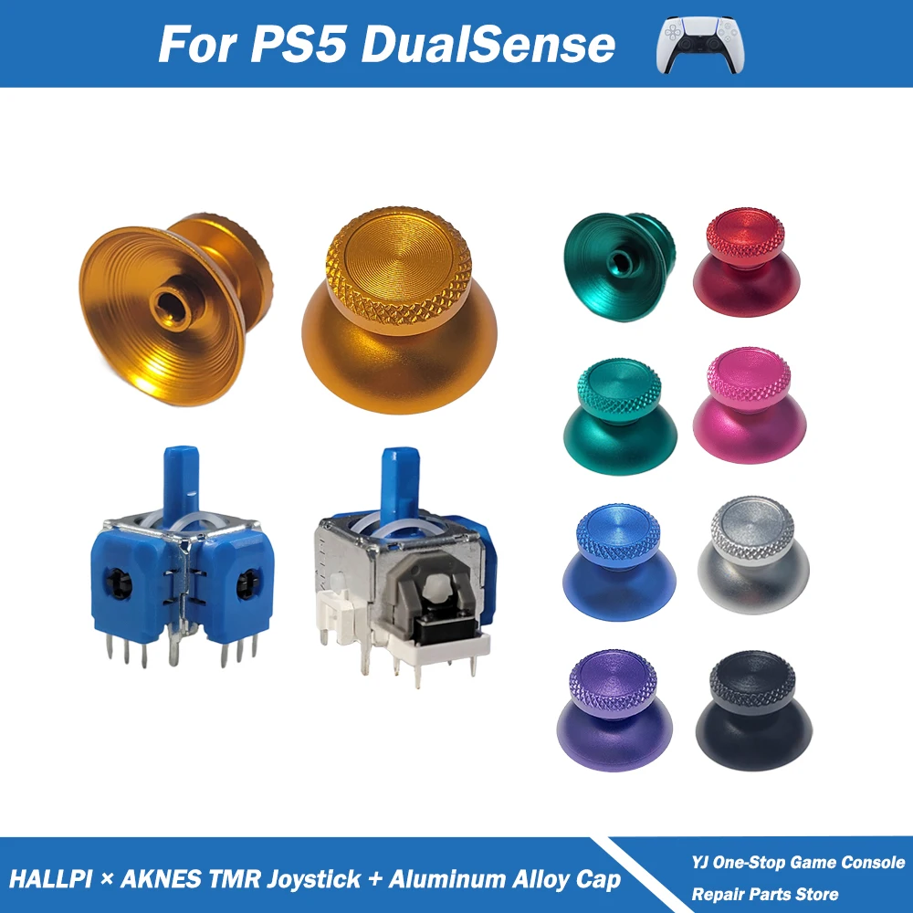 

1/5/10 Sets HALLPI AKNES TMR Joystick w Aluminum Alloy Grip Cap for PS5 Replacement Anti-Drift 3D Analog ThumbStick w Stick Cap