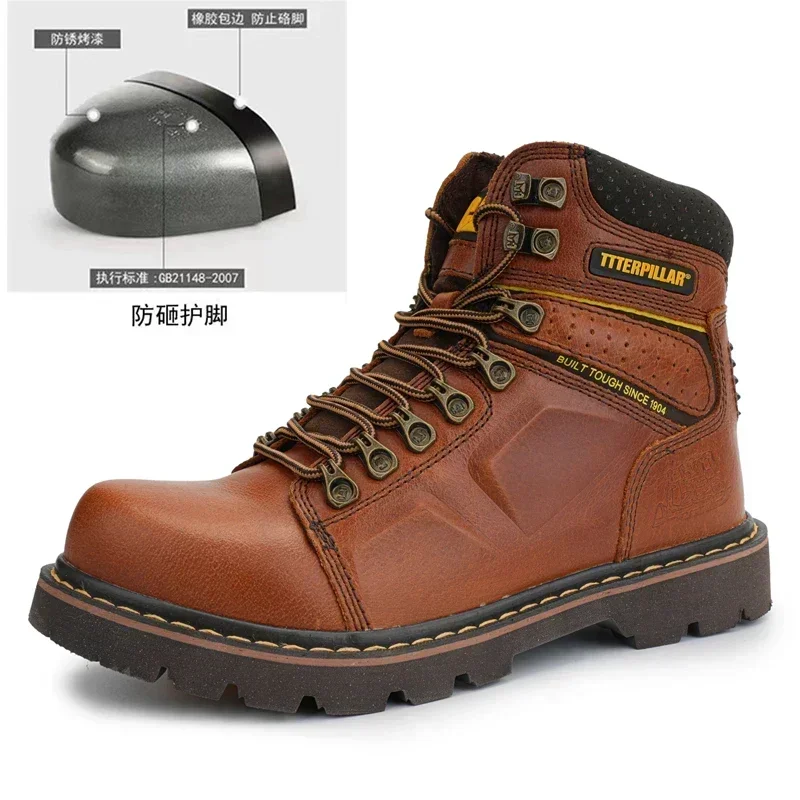 New Men's Leather Boots Fashion Trend Hiking Boots Anti Slip Anti Smash Outdoor Hiking Rock Climbing Trail Walking Shoes