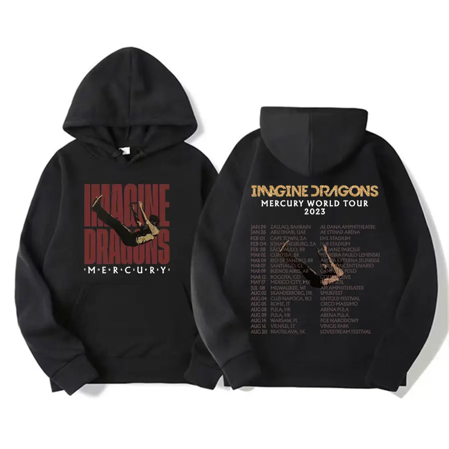 Imagine Dragons Loom Tour Graphic Hoodie Men Women 90s Retro Hip Hop Fashion Oversized Sweatshirt Casual Fleece Pullover Hoodies