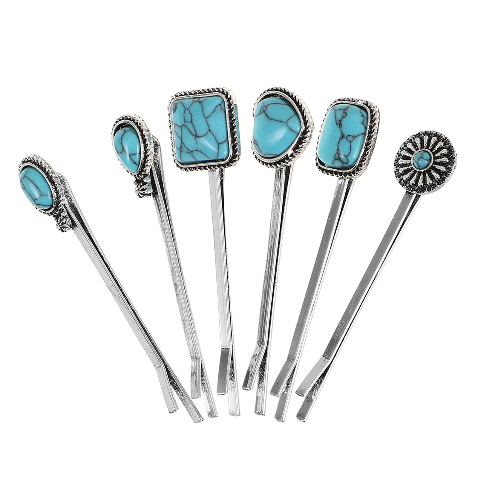 

6Pcs Chinese Hair Clips Turquoise Heart Flower Decorative Bobby Pins Trendy Hair Accessories for Women Versatile Styling Daily