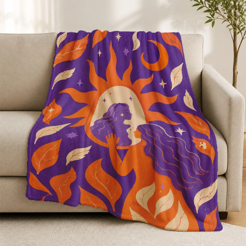 Celestial Goddess Sun Motif Throw Blanket for Sofa Couch Bohemian Boho Aesthetic Decor Spiritual Witchy Wrap Luxury Plaid Throw