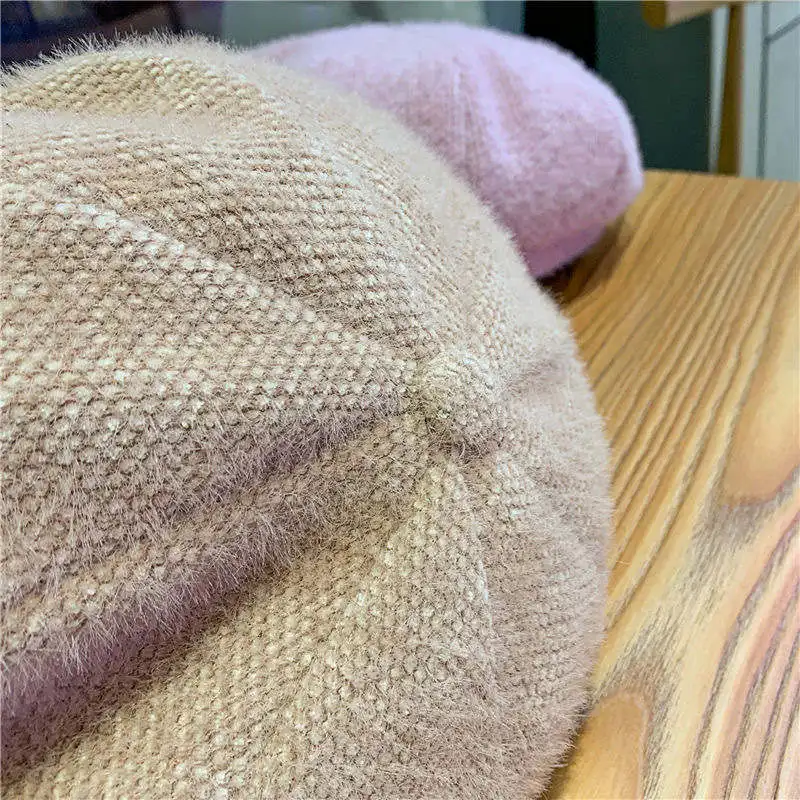Mink Fur Octagonal Hat Baseball Cap for Women Spring Solid Color Warm Adjustable Pumpkin Beret Mountaineering Outdoor Chapeau image 5