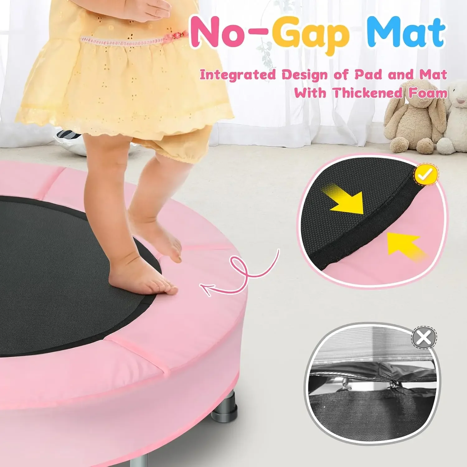 36'' Mini Folding Ages 2 to 5 Toddler Trampoline with Handle for Kids, Two Ways to Assemble The Handle, Indoor/Garden Toddl