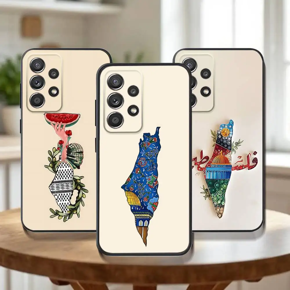 

Keffiyeh P-PalestineS-Flowers Phone Case For Samsung Galaxy A73,91,80,72,51,53,52,71,22,5G,Note,J7,8,9 Soft Black Cover