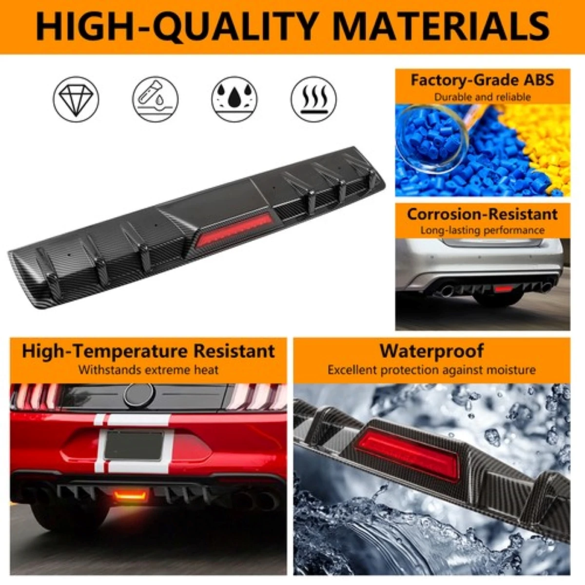 For Honda Civic Lower Rear Bumper Diffuser Lip with LED Tail Brake Stop Light