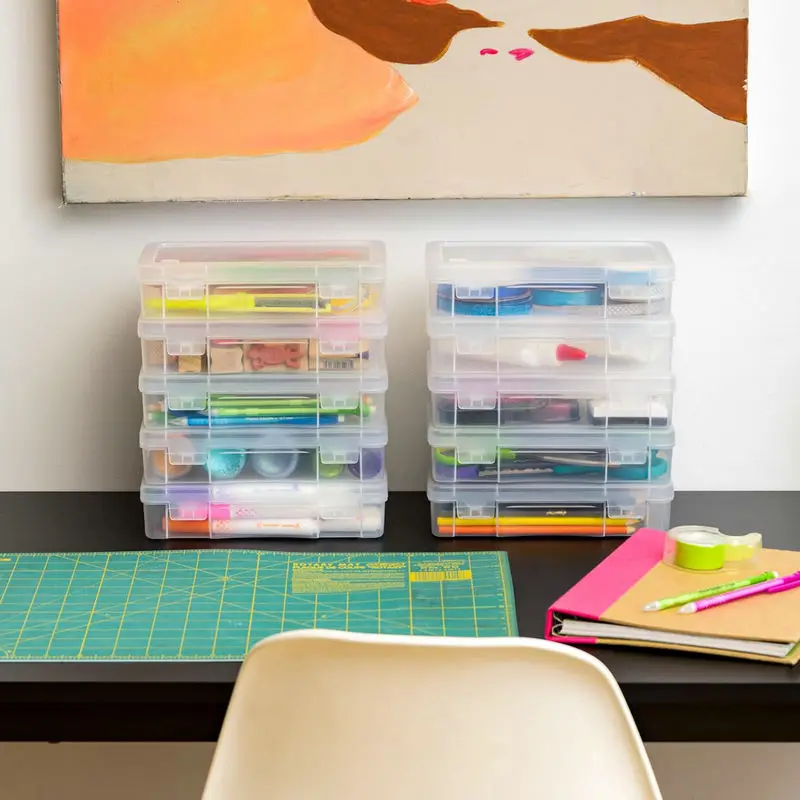 صندوق حاويات تخزين بلاستيكي مع غطاء، صندوق مستطيل شفاف بسعة كبيرة لجمع العناصر الصغيرة والخرز وإكسسوارات الحرف اليدوية #6