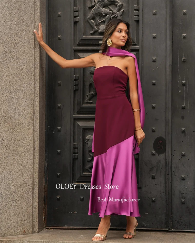 OLOEY-Vestido de festa roxo simples com seda sem alças, vestidos de baile árabes para mulheres, festa formal, altura do tornozelo